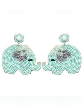 Viola Seed Bead Elephant Blue Earrings (Handmade)